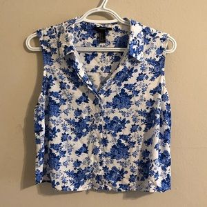 Blue and white floral crop top